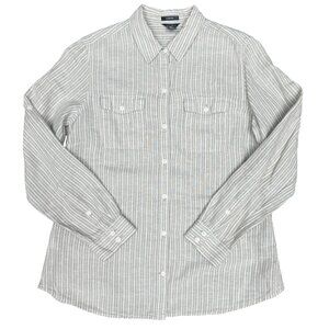 Women's EDDIE BAUER Classic Fit Linen Button Down Striped‎ Shirt- Size PM